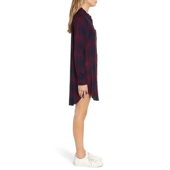 Rails Bianca Shirt Dress Plaid Flannel Button Down Mini Currant Navy Size XS - Picture 4 of 13